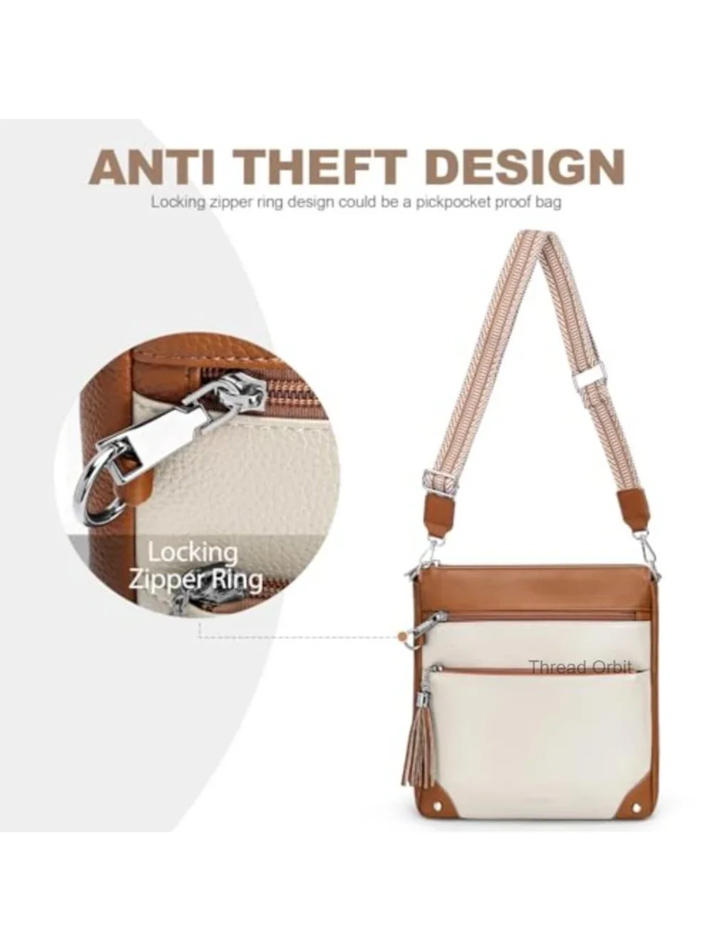 Anti Theft Crossbody Purse with RFID Blocking and Locking Ring
